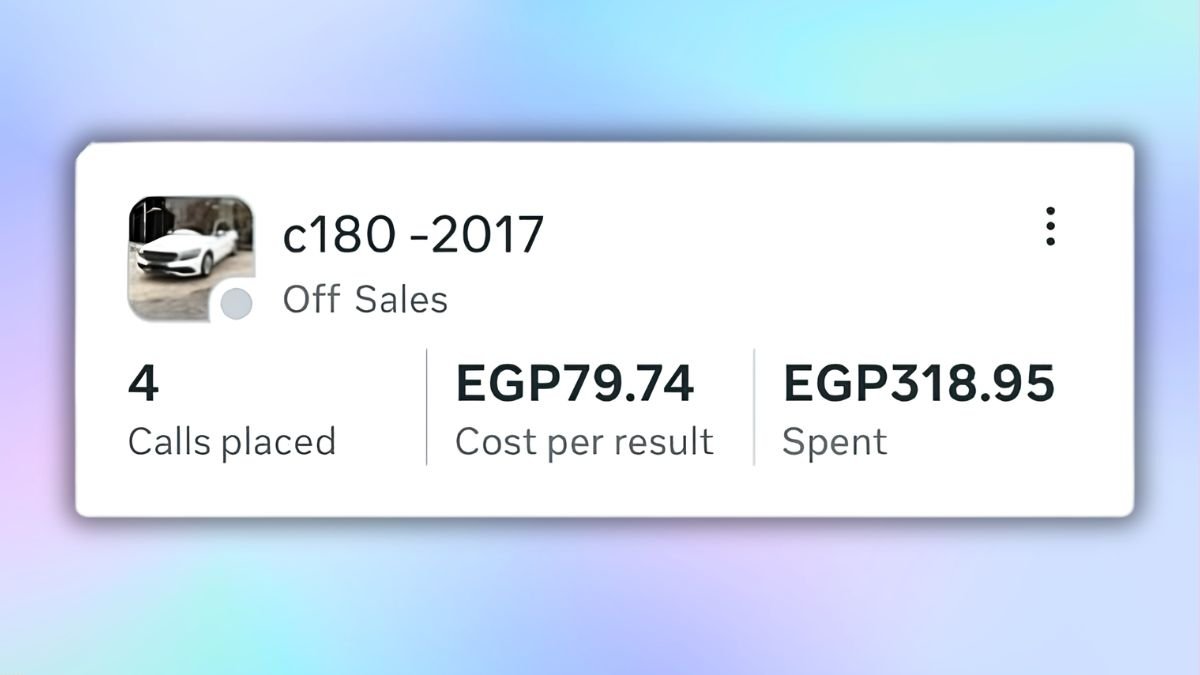Mercedes C180 2017 Meta Ads test campaign showing call generation performance comparison