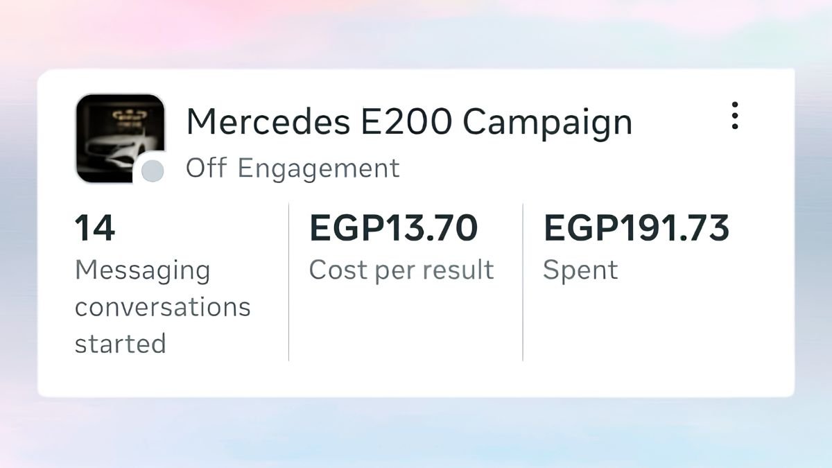 Mercedes E200 Meta Ads Engagment Campaign Results