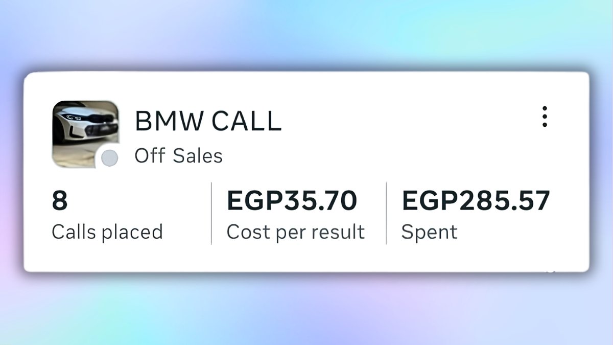 BMW 320i Meta Ads call campaign showing 8 calls at EGP 35.70 per result