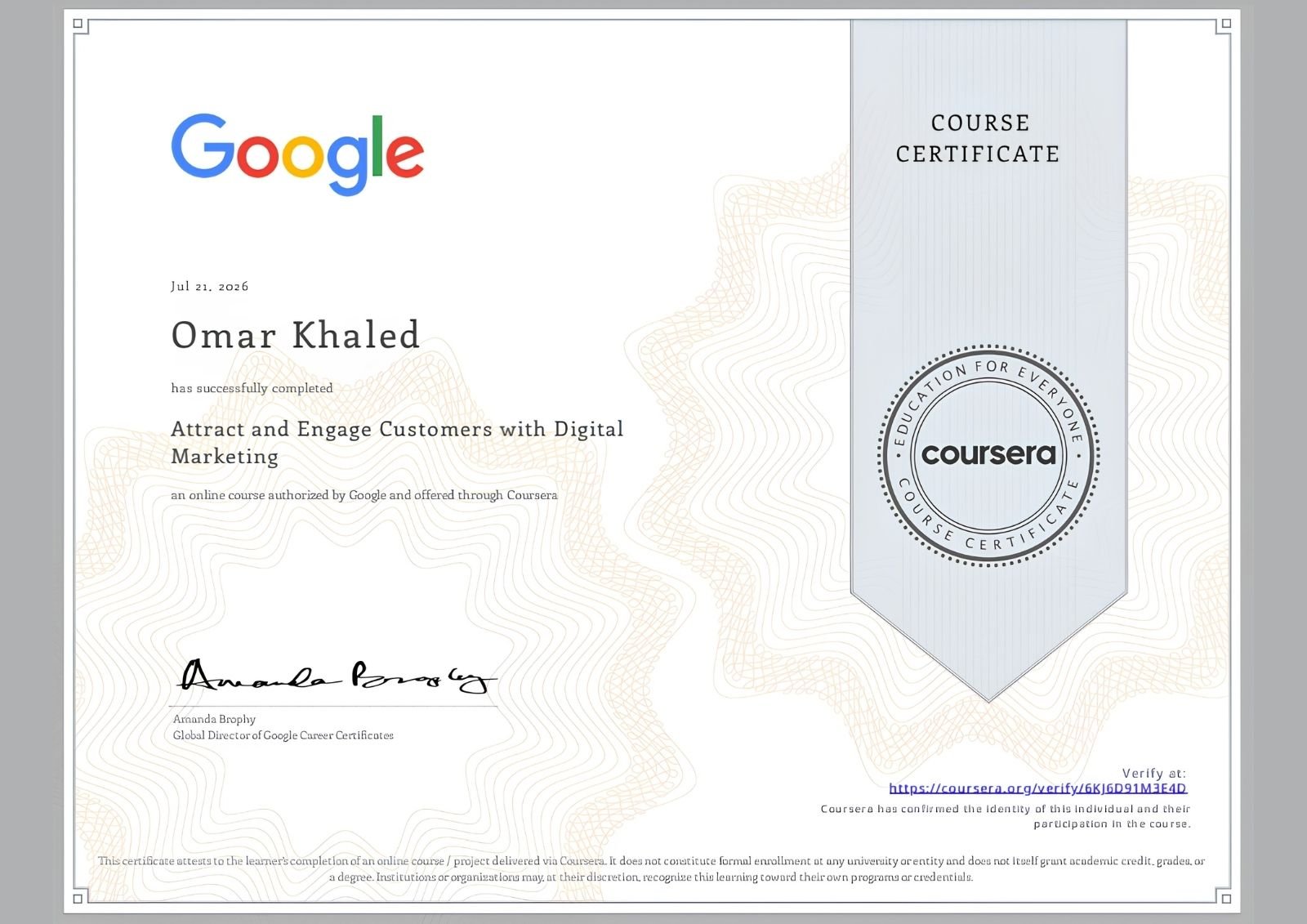 Attract and Engage Customers with Digital Marketing certificate – Google