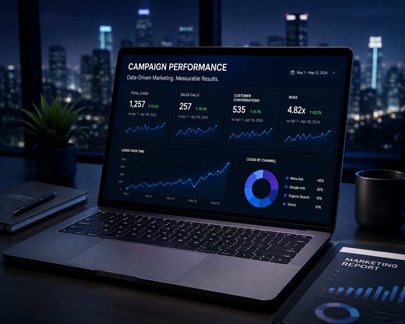 Data-driven marketing campaign performance dashboard for case studies