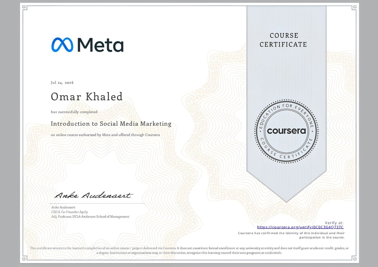 Introduction to Social Media Marketing certificate – Meta