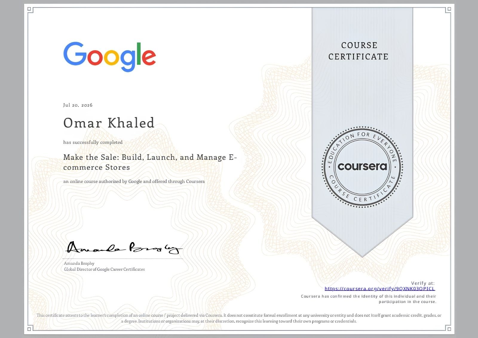 Make the Sale Build Launch and Manage E-commerce Stores certificate – Google