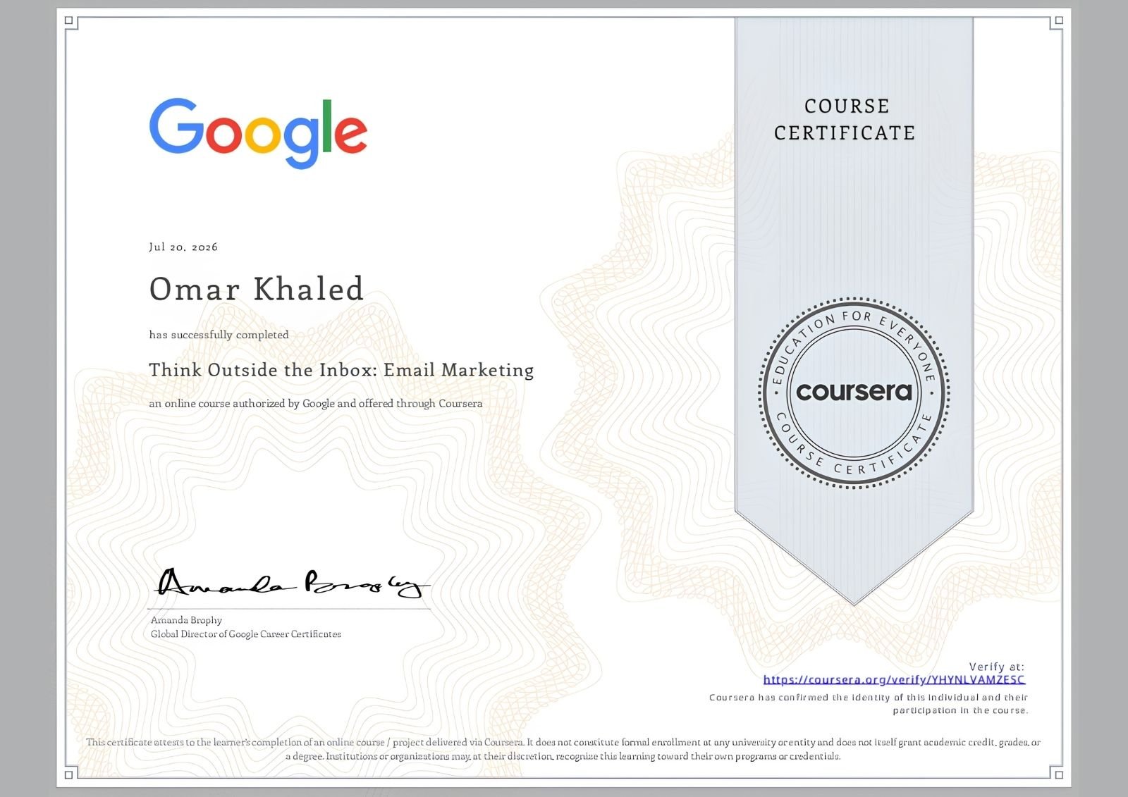 Think Outside the Inbox: Email Marketing certificate – Google
